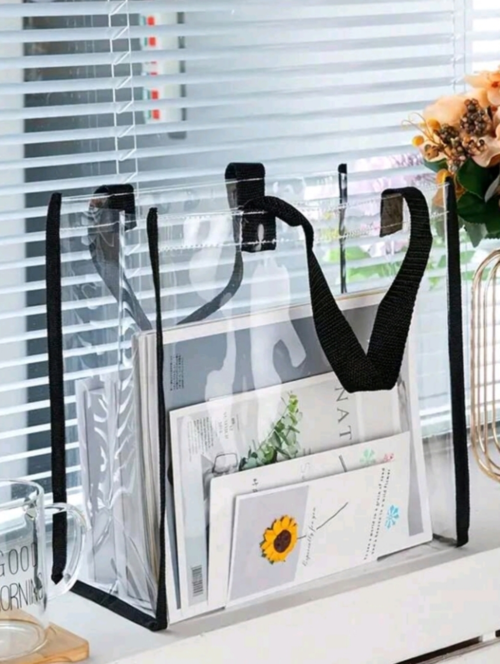 Clear Tote with Black Trim Handles Stadium Concert Festival Vinyl Bag